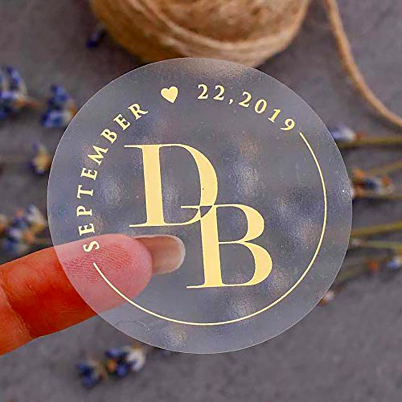 Etiquettes Adhesive Customized Print Logo Waterproof Gold Foil Cosmetic Clear Bopp Labels Custom Text Logo Transparent Stickers
