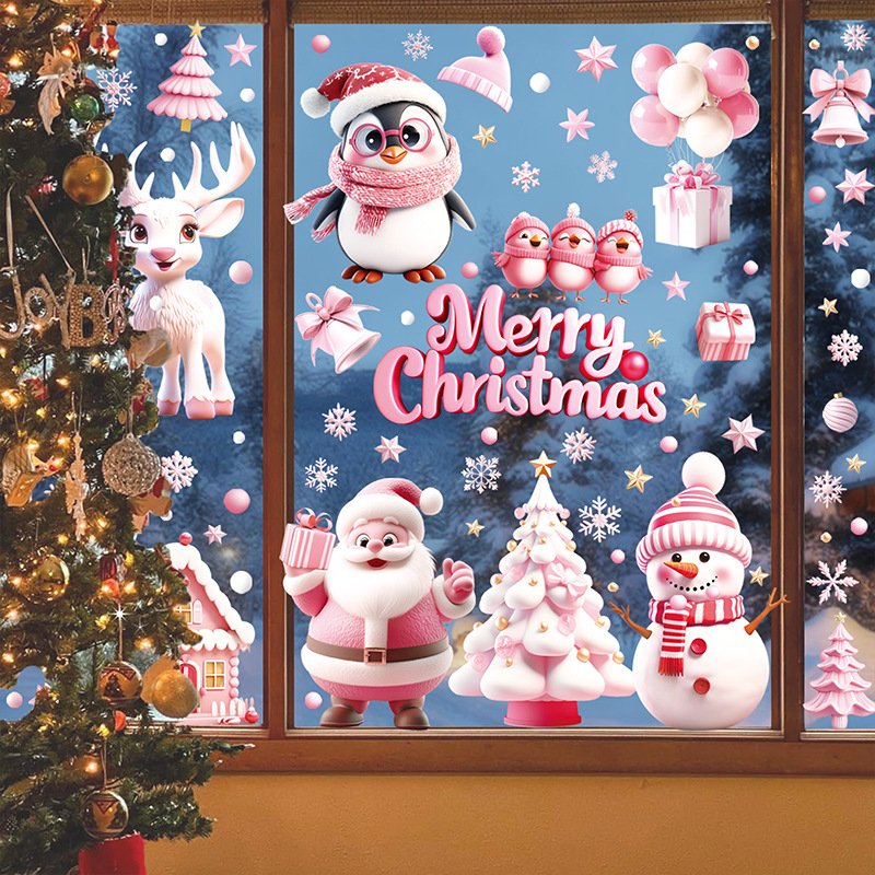 New Design Christmas Decorations Gifts Snowflakes Santa Claus Elk Snowman Decals Static Merry Christmas Window Carton Stickers