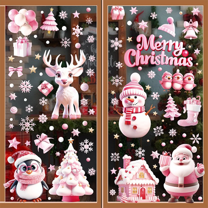 New Design Christmas Decorations Gifts Snowflakes Santa Claus Elk Snowman Decals Static Merry Christmas Window Carton Stickers