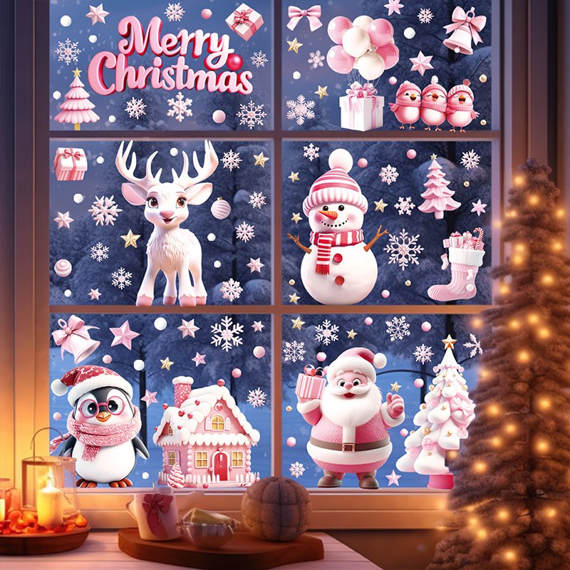 New Design Christmas Decorations Gifts Snowflakes Santa Claus Elk Snowman Decals Static Merry Christmas Window Carton Stickers