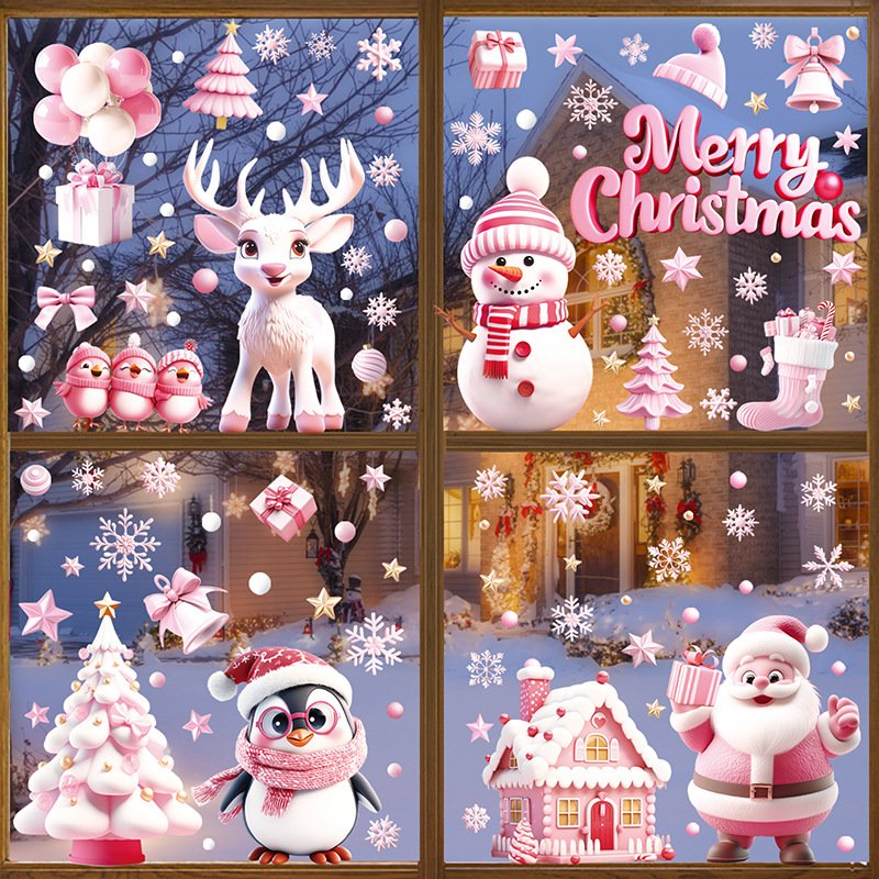 New Design Christmas Decorations Gifts Snowflakes Santa Claus Elk Snowman Decals Static Merry Christmas Window Carton Stickers