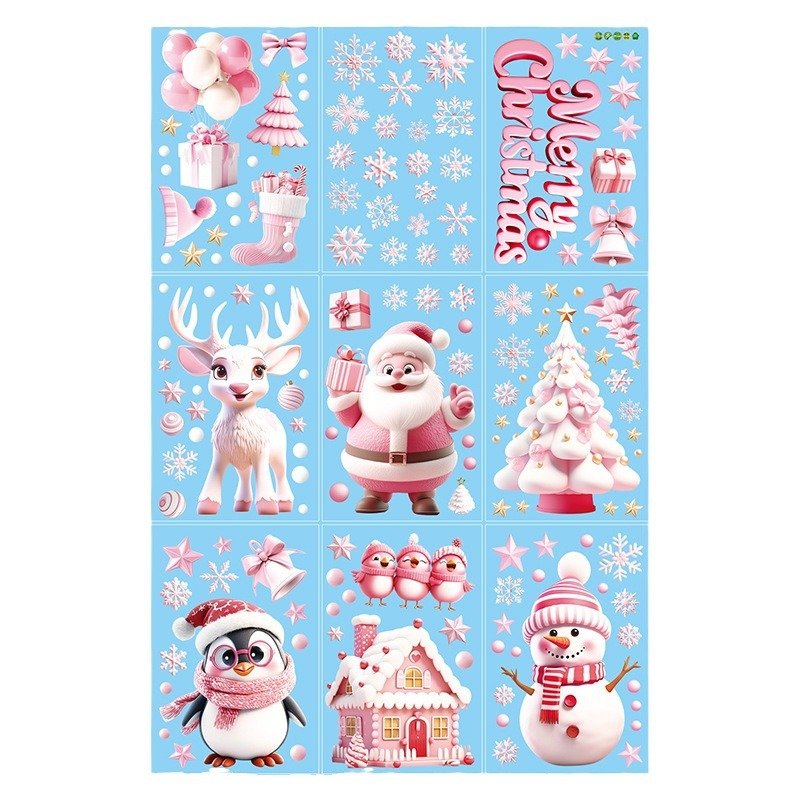 New Design Christmas Decorations Gifts Snowflakes Santa Claus Elk Snowman Decals Static Merry Christmas Window Carton Stickers