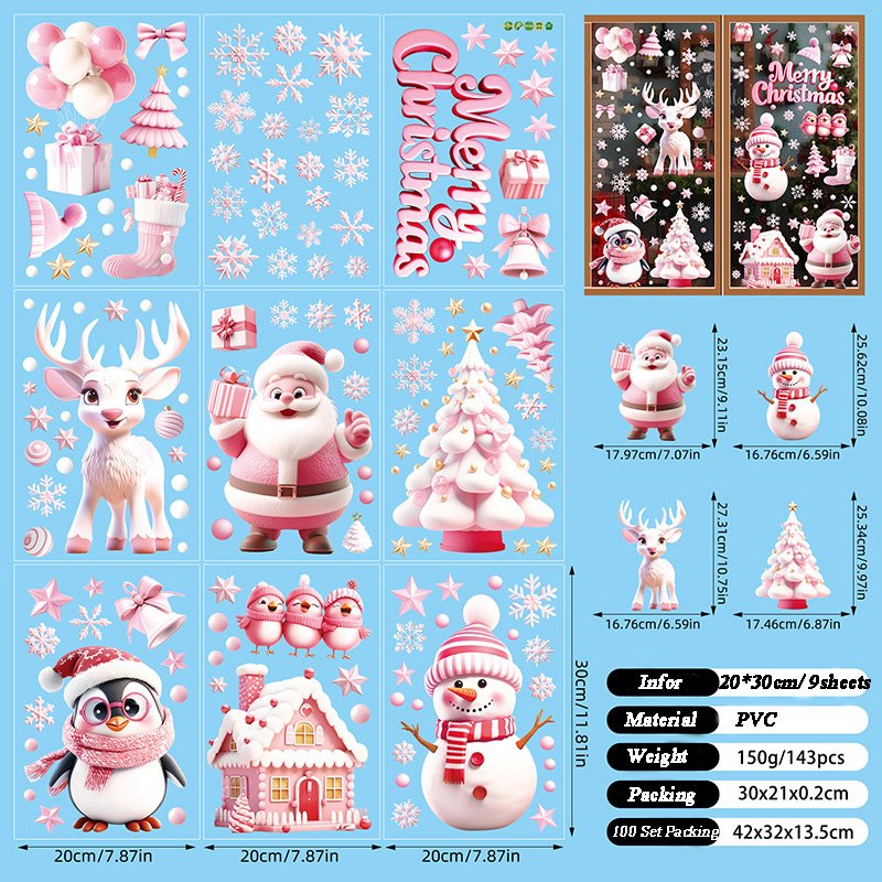 New Design Christmas Decorations Gifts Snowflakes Santa Claus Elk Snowman Decals Static Merry Christmas Window Carton Stickers