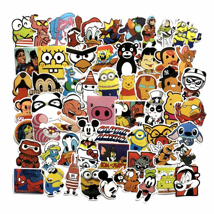 60 pcs per bag waterproof PVC Cartoon stickers for skateboard & suitcase stickers motor and car stickers