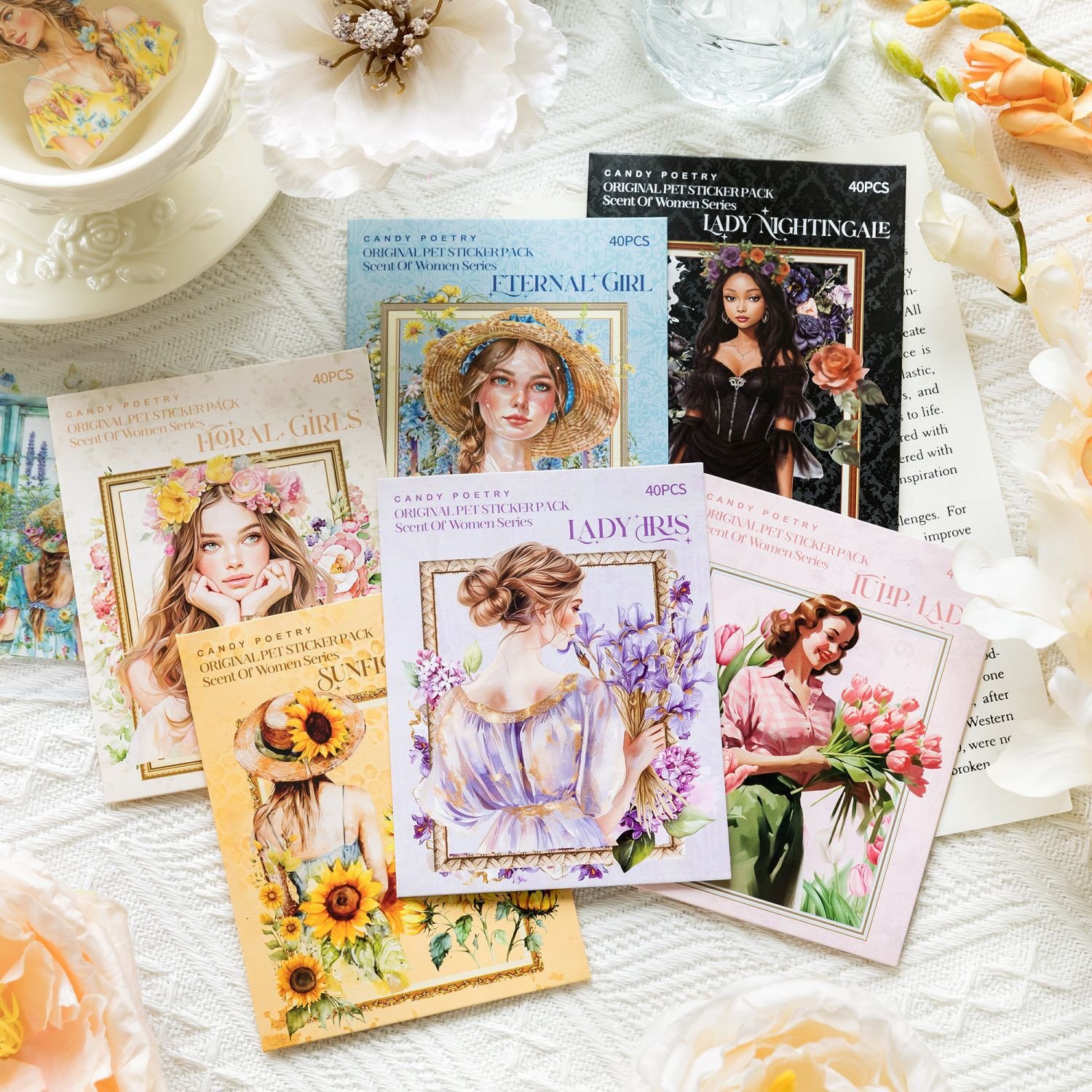 40pcs/pack PET sticker pack Scent of a Woman Series Flower Girl Handbook Decoration Material