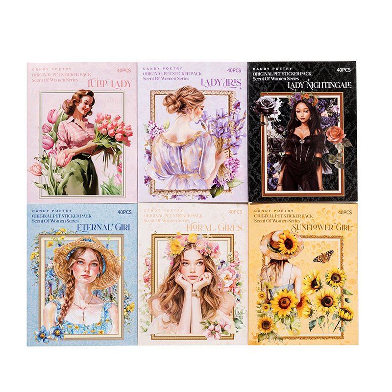 40pcs/pack PET sticker pack Scent of a Woman Series Flower Girl Handbook Decoration Material