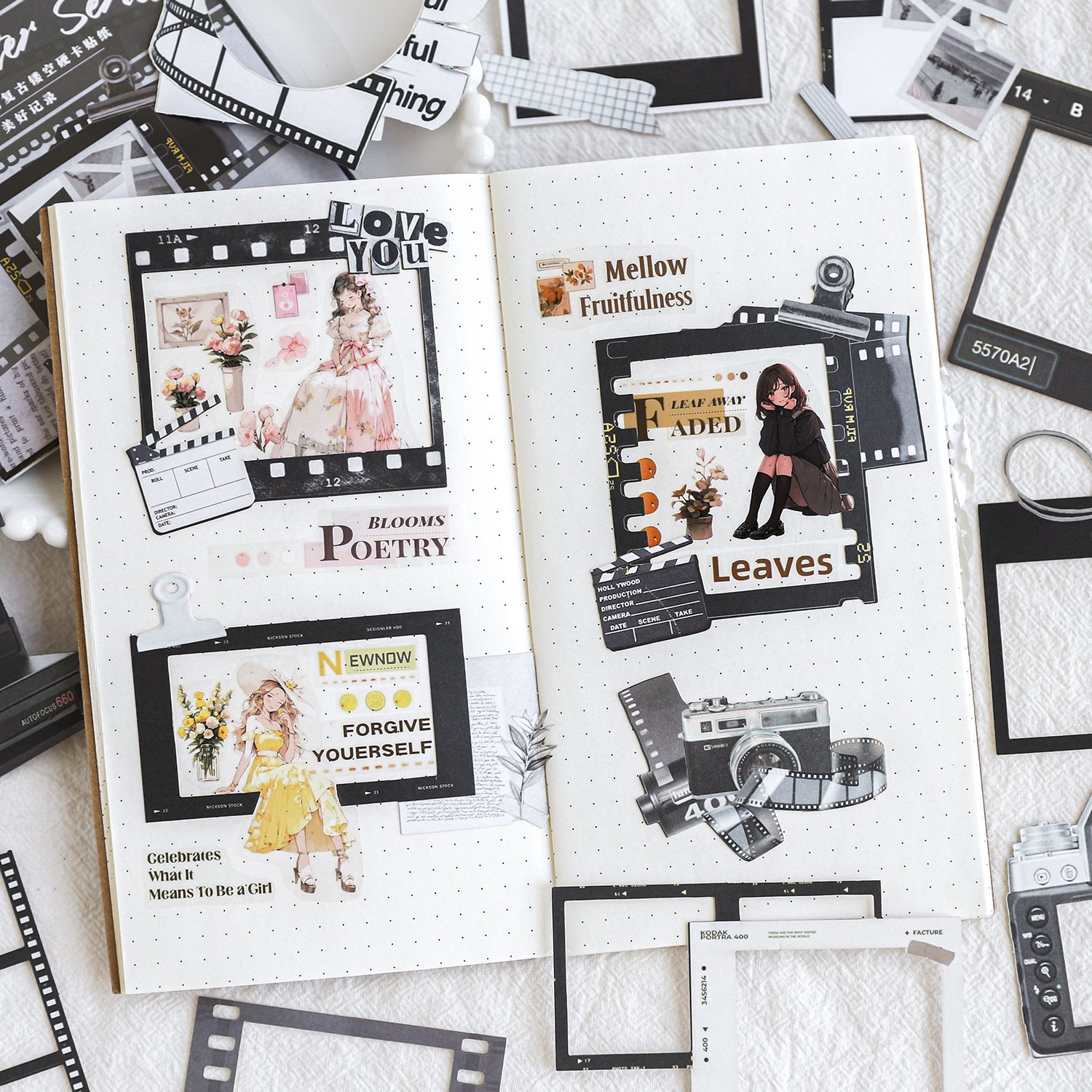 15 stickers/pack Time Theater series retro hollow hand account DIY material decoration stickers 6 styles