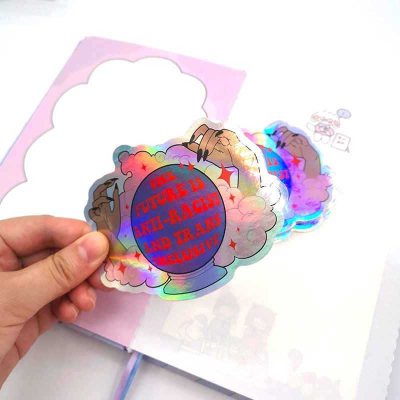 Custom Die Cut Holographic Sticker Sparkle Label Glitter Waterproof UV Resistant Vinyl Hologram Die Cut Stickers