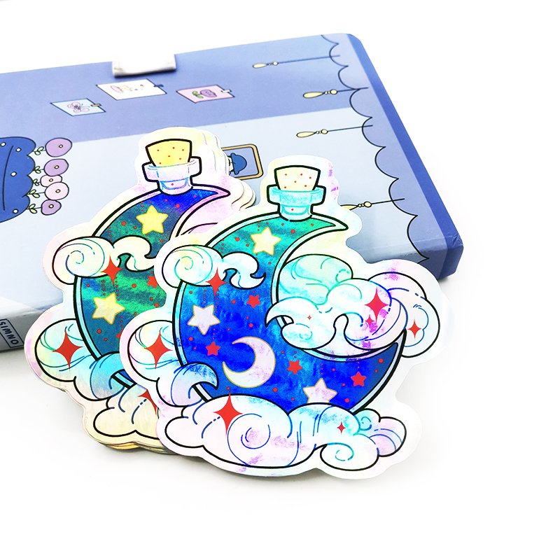 Custom Die Cut Holographic Sticker Sparkle Label Glitter Waterproof UV Resistant Vinyl Hologram Die Cut Stickers