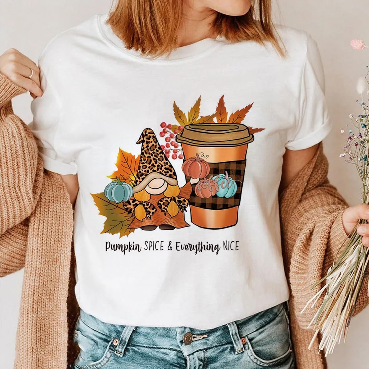 Fall Iron On Transfers Decals for Thanksgiving Day Autumn Gnome Maple Leaf Design Heat Transfer Stickers for T-Shirt Clothing