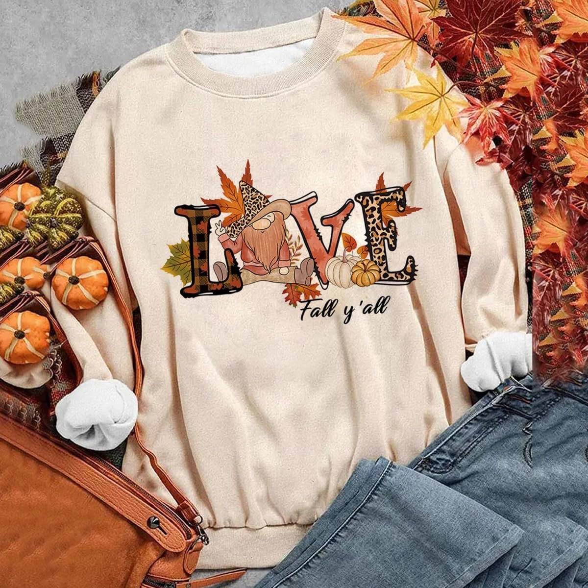 Fall Iron On Transfers Decals for Thanksgiving Day Autumn Gnome Maple Leaf Design Heat Transfer Stickers for T-Shirt Clothing