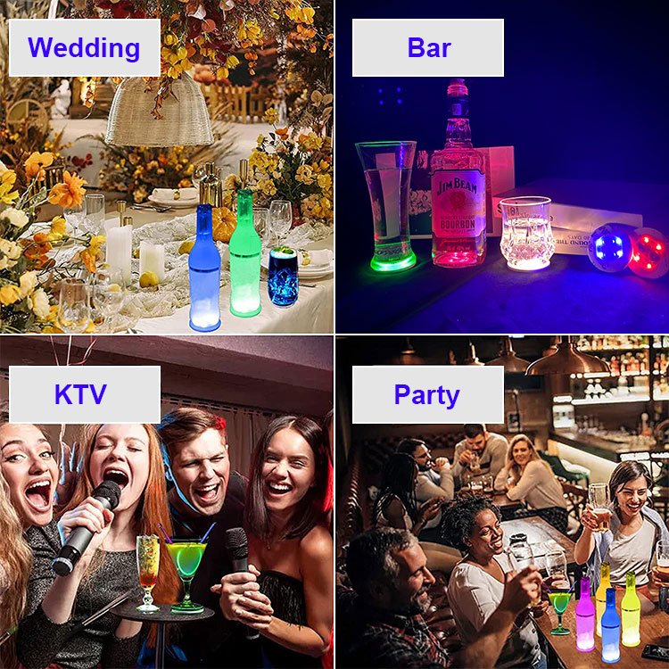 Custom New Style Round Luminous Flash Color Light Up Drinks Cup Mat Bottle Led Coaster Bottle Light Sticker