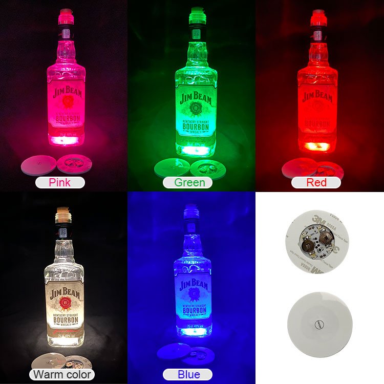 Custom New Style Round Luminous Flash Color Light Up Drinks Cup Mat Bottle Led Coaster Bottle Light Sticker