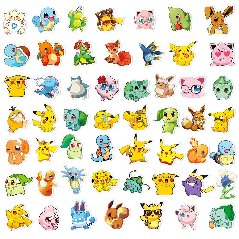 2D Cartoon Waterproof Reusable Stickers Luggage Lovely Poke Mon Pikachu Eevee Squirtle Stickers Toys Decoration Bottles Notebook