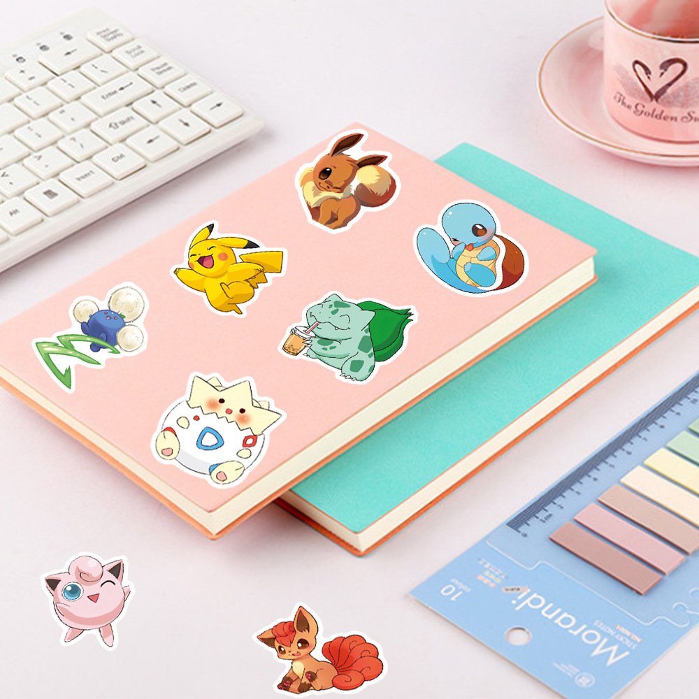 2D Cartoon Waterproof Reusable Stickers Luggage Lovely Poke Mon Pikachu Eevee Squirtle Stickers Toys Decoration Bottles Notebook