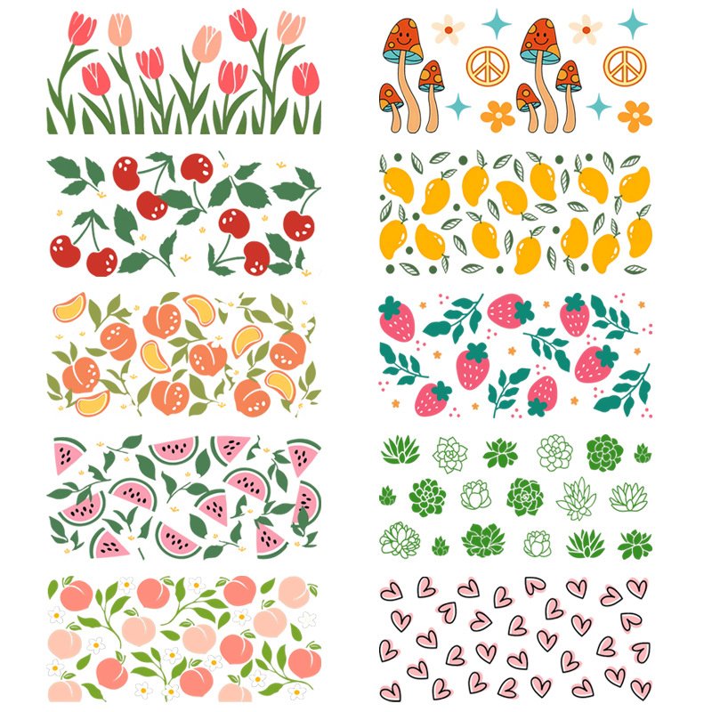 Fruit Decal Watermelon Cherry Waterproof 3d Transfer Stickers Cup Decorate Diy Tumbler Can Cartoon Tulip DTF Transfers Cup Wraps