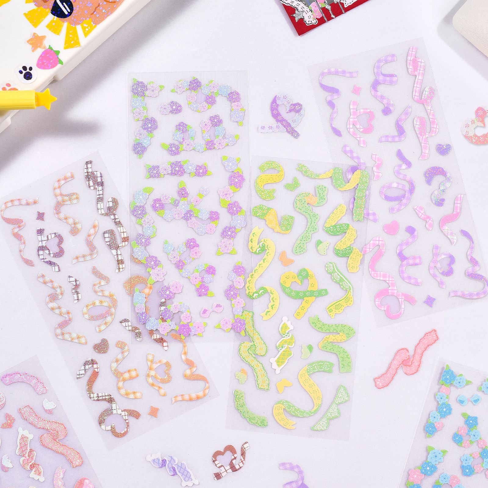 Little Bear Kitten Bow Love Scene Laser Ribbon Love Sticker Cute Goopan Card Decorative Stickers
