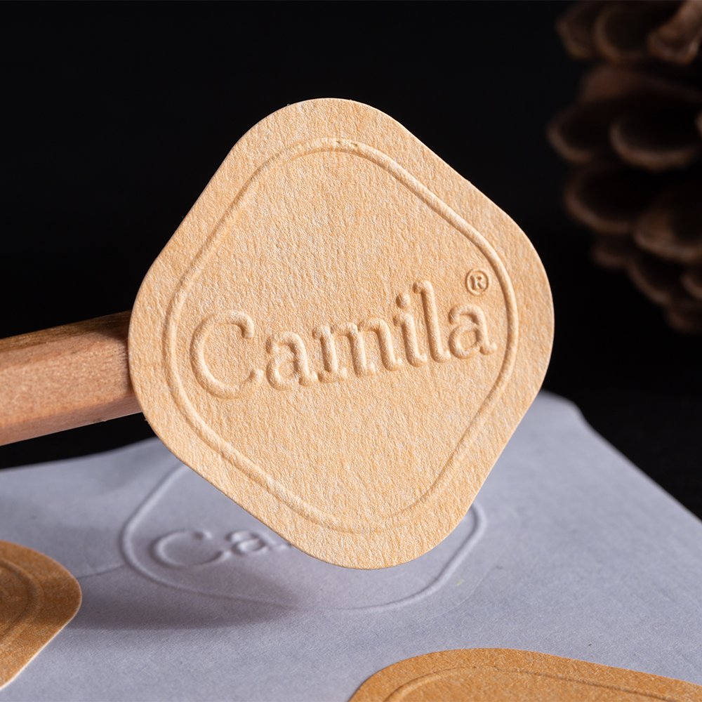 Custom logo texture paper self adhere emboss 3D raised sticker color printing stickers packing labels