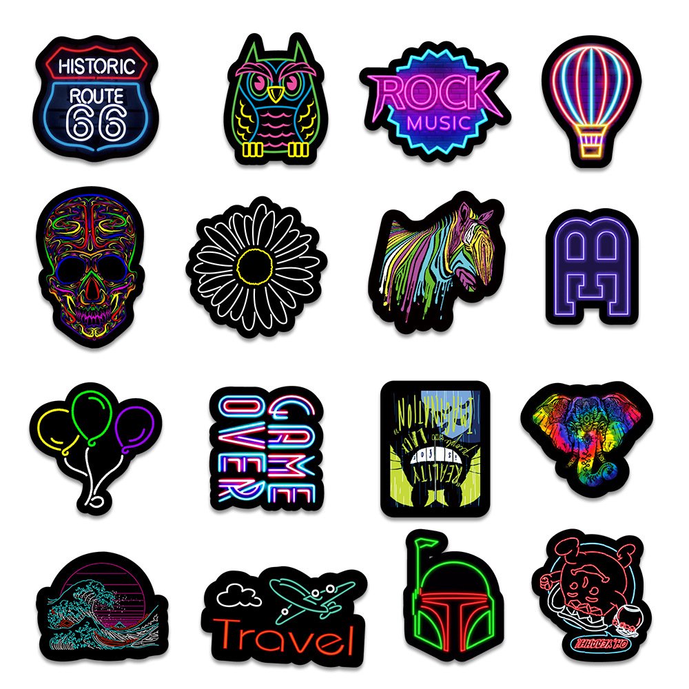 Hot Sell 50pcs Neon Light Anime sticker Pack For Laptop Phone Skateboard Vinyl Waterproof Decorative stickers