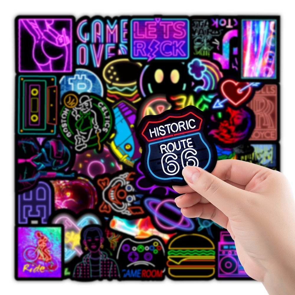 Hot Sell 50pcs Neon Light Anime sticker Pack For Laptop Phone Skateboard Vinyl Waterproof Decorative stickers