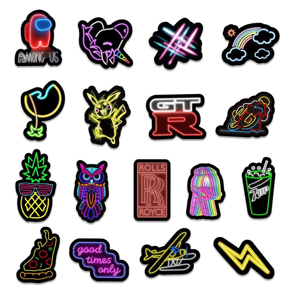 Hot Sell 50pcs Neon Light Anime sticker Pack For Laptop Phone Skateboard Vinyl Waterproof Decorative stickers