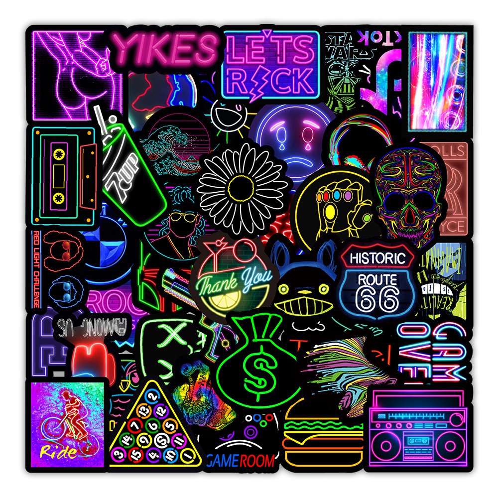 Hot Sell 50pcs Neon Light Anime sticker Pack For Laptop Phone Skateboard Vinyl Waterproof Decorative stickers