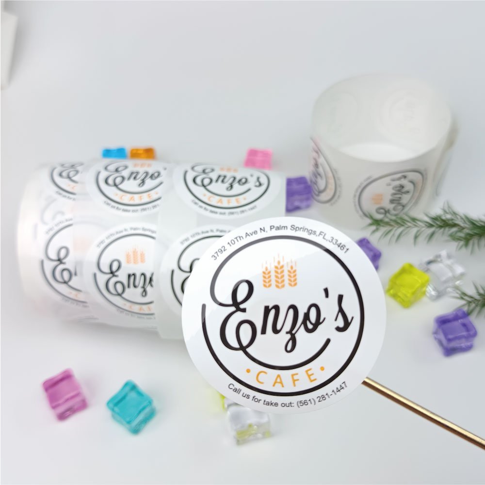 Custom brand logo pvc transparent sticker printing waterproof vinyl sticker