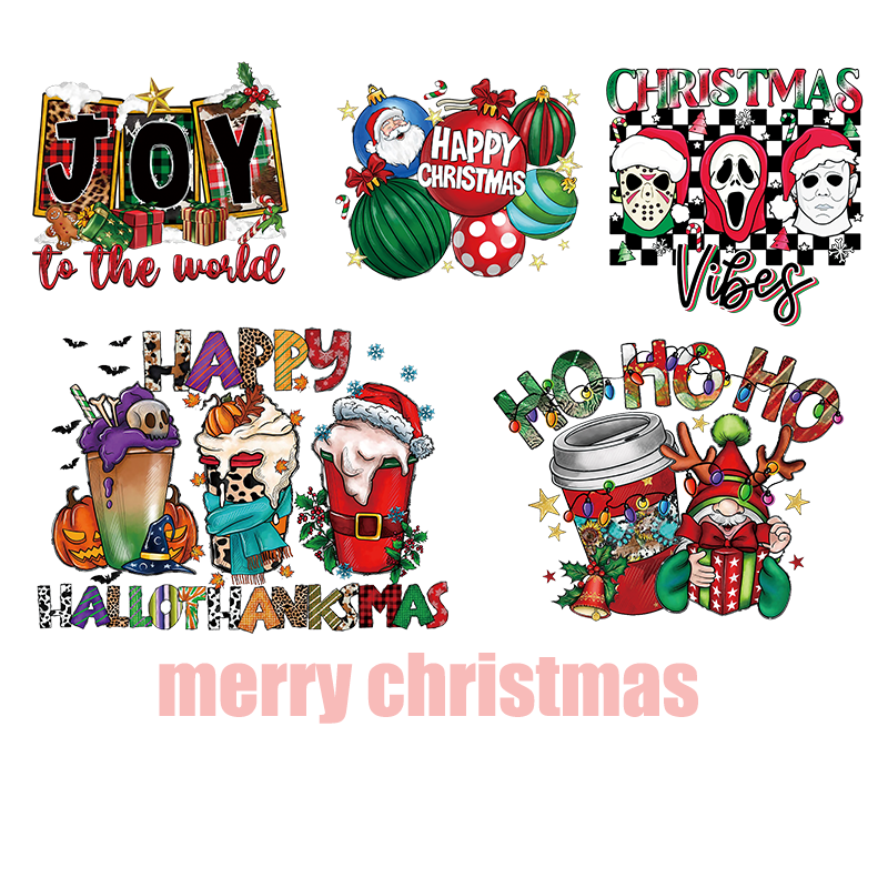 Merry Christmas Cartoon Good price Lady girl uv dtf heat transfers sticker dtf transfers designs ready to heat press on shirts