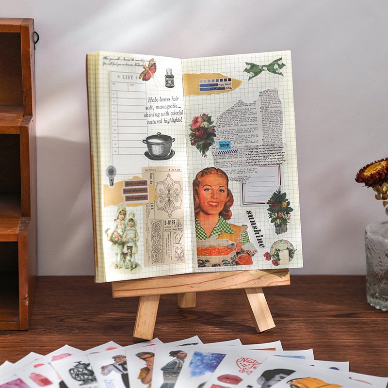 20 Sheets/Book Retro Modern Memory Book Decorative Stickers Washi Paper Journals Nostalgic Plants People DIY Scrapbooks Stickers