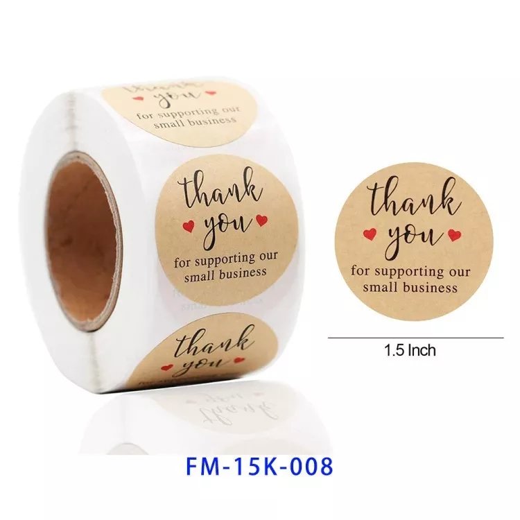 New Hot Fsc Gmi Custom Logo Self-Adhesive Waterproof Transparent PVC Vinyl Paper Business Roll Stickers Thank You Labels Sticker