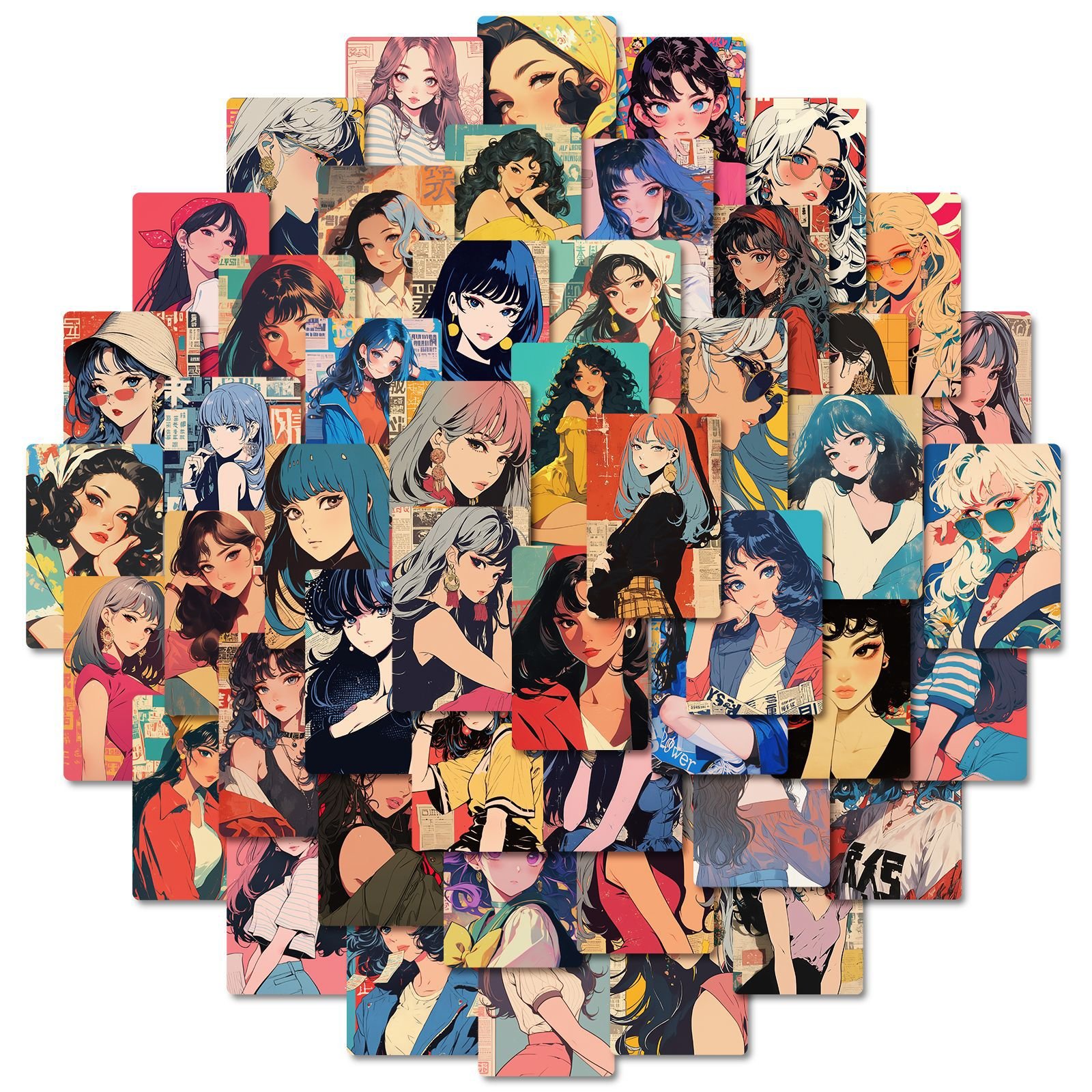 50Pcs Retro Vaporwave Beautiful Girl Graffiti Stickers For Laptop Phone Decor 80s Japanese City Girls Sticker