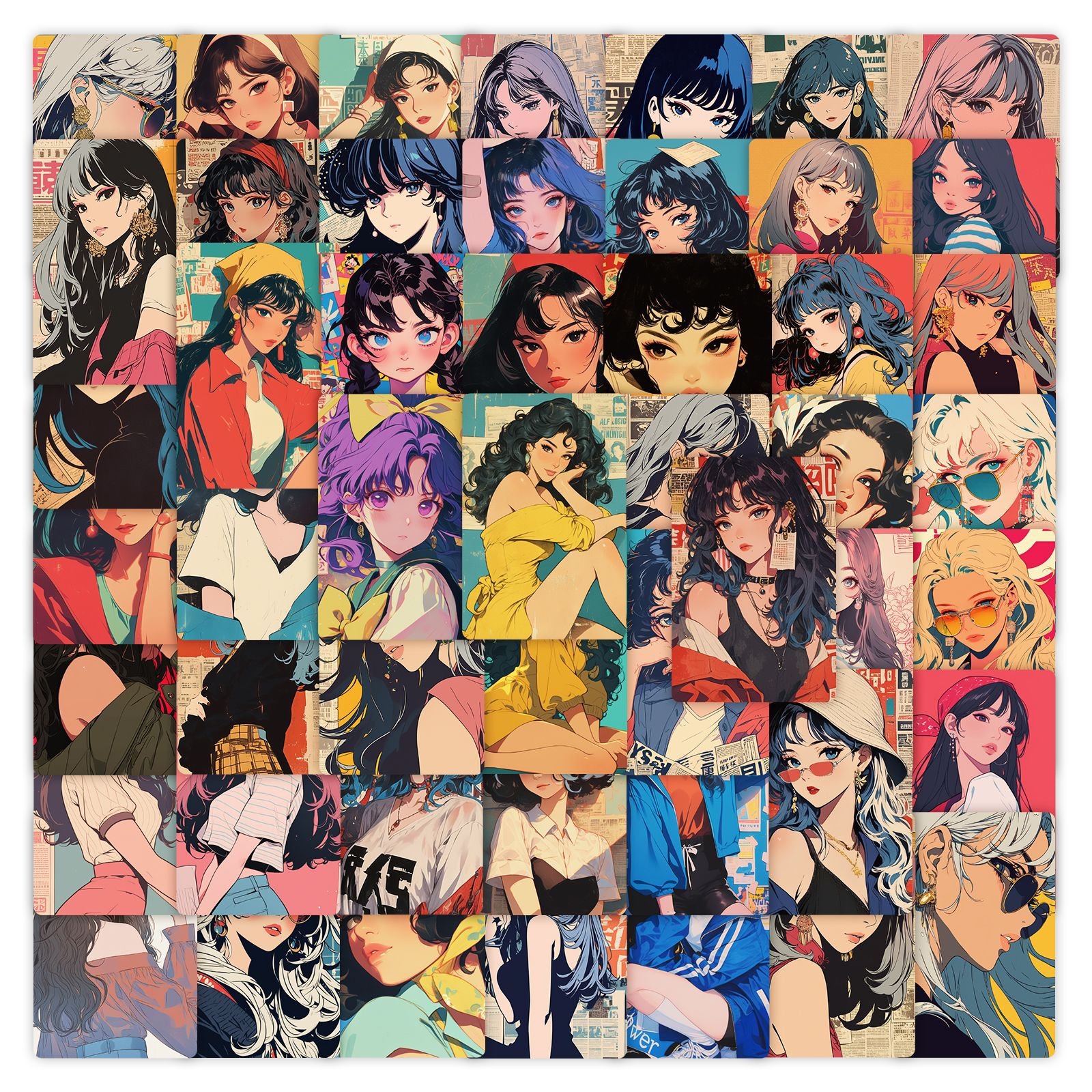 50Pcs Retro Vaporwave Beautiful Girl Graffiti Stickers For Laptop Phone Decor 80s Japanese City Girls Sticker