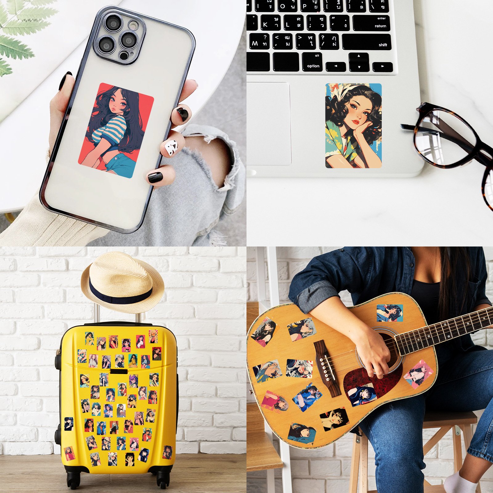 50Pcs Retro Vaporwave Beautiful Girl Graffiti Stickers For Laptop Phone Decor 80s Japanese City Girls Sticker