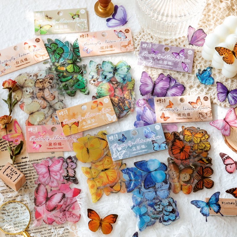 40 pcs per pack Beautiful Butterfly Series PET Stickers Waterproof Scrapbooking Netbook Sticker Diary Phone Case Decoration