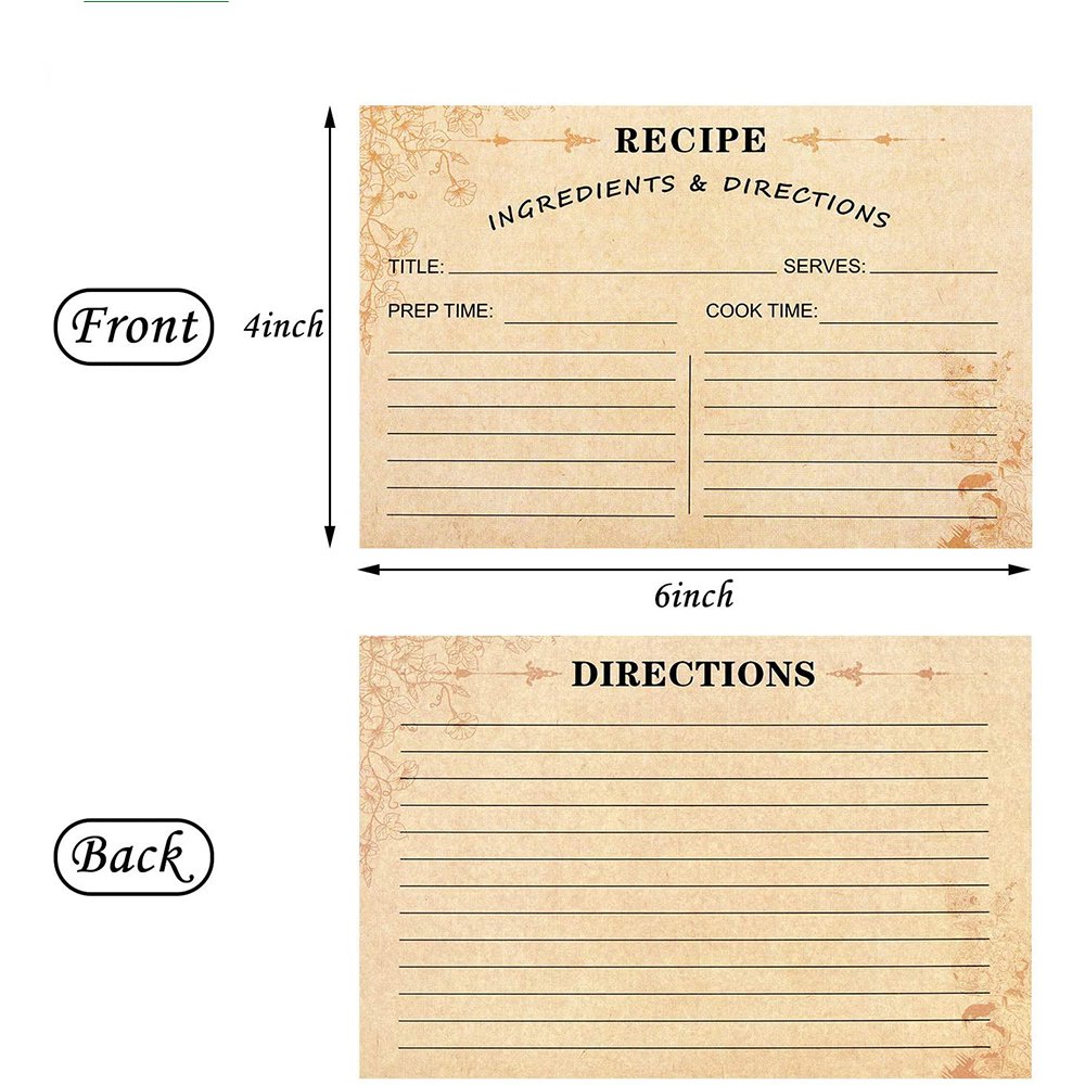 Recipe Cards 4" X 6" Large White - Minimalist For Weddings Bridal Shower - Double-Sided Metal Logo Embossed Sticker