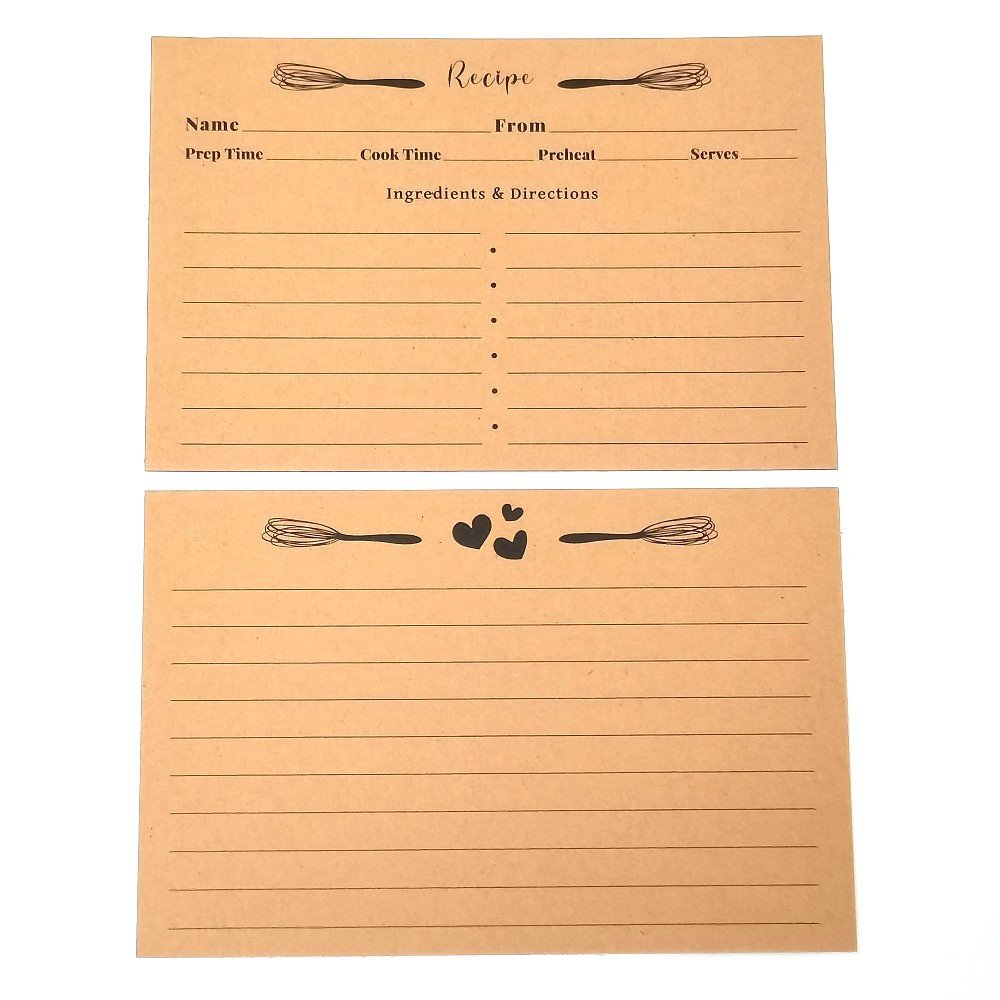 Recipe Cards 4" X 6" Large White - Minimalist For Weddings Bridal Shower - Double-Sided Metal Logo Embossed Sticker
