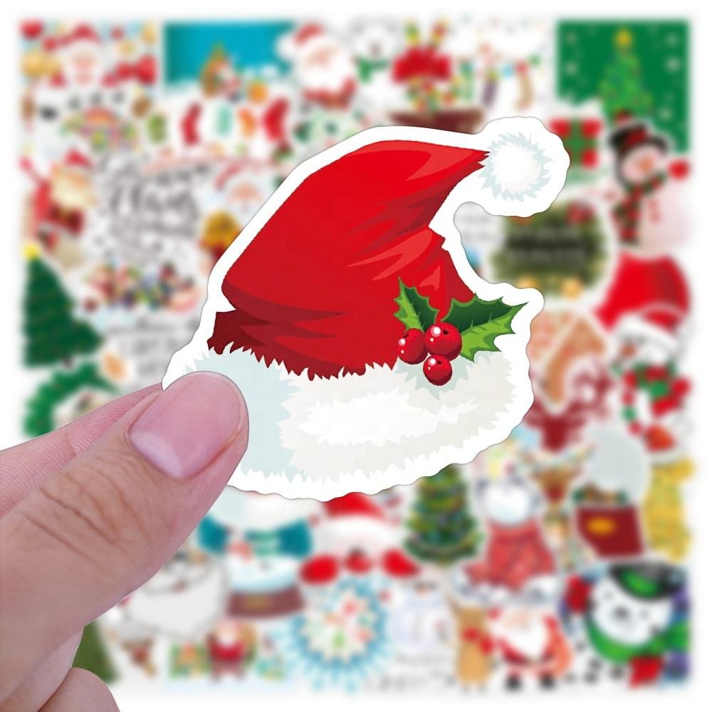 50pcs Christmas Snowman Stickers Custom Waterproof Vinyl Holiday Merry Christmas Tree Stickers for Kids Teens Wall Decoration