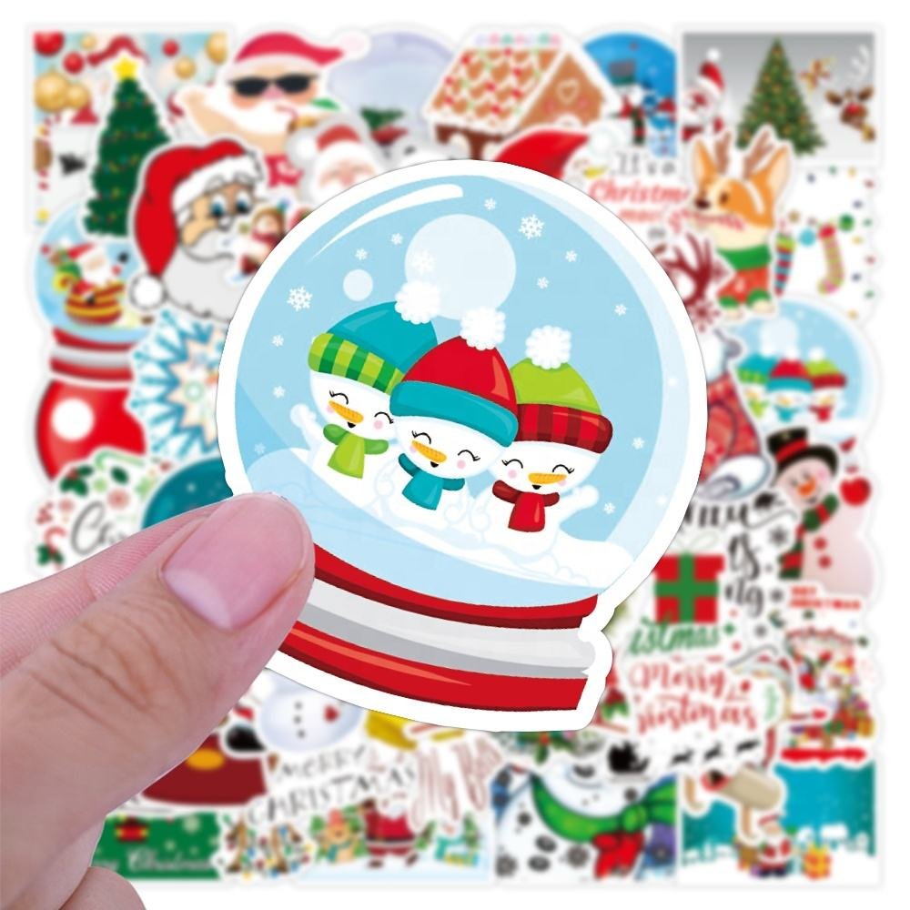50pcs Christmas Snowman Stickers Custom Waterproof Vinyl Holiday Merry Christmas Tree Stickers for Kids Teens Wall Decoration