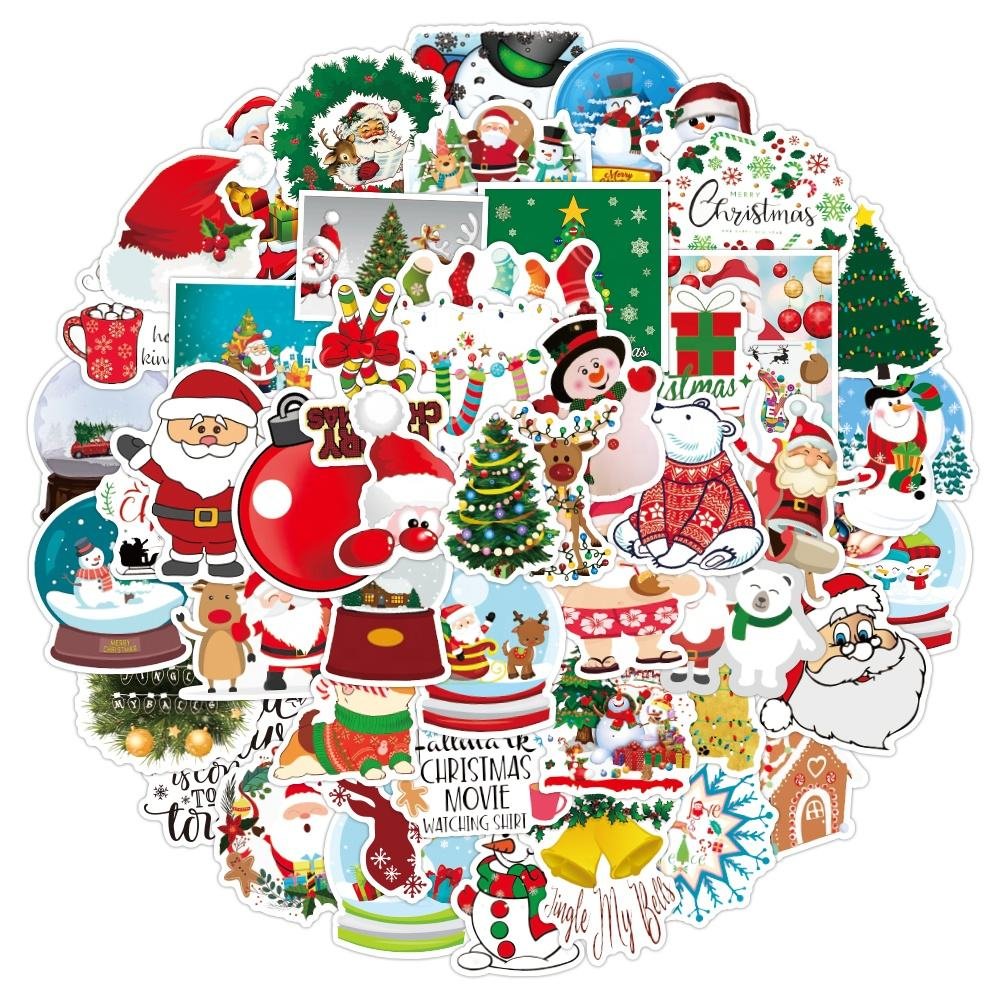 50pcs Christmas Snowman Stickers Custom Waterproof Vinyl Holiday Merry Christmas Tree Stickers for Kids Teens Wall Decoration
