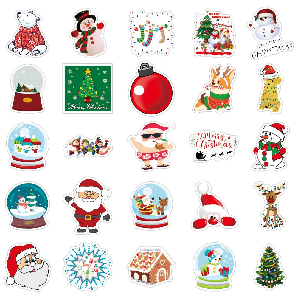 50pcs Christmas Snowman Stickers Custom Waterproof Vinyl Holiday Merry Christmas Tree Stickers for Kids Teens Wall Decoration