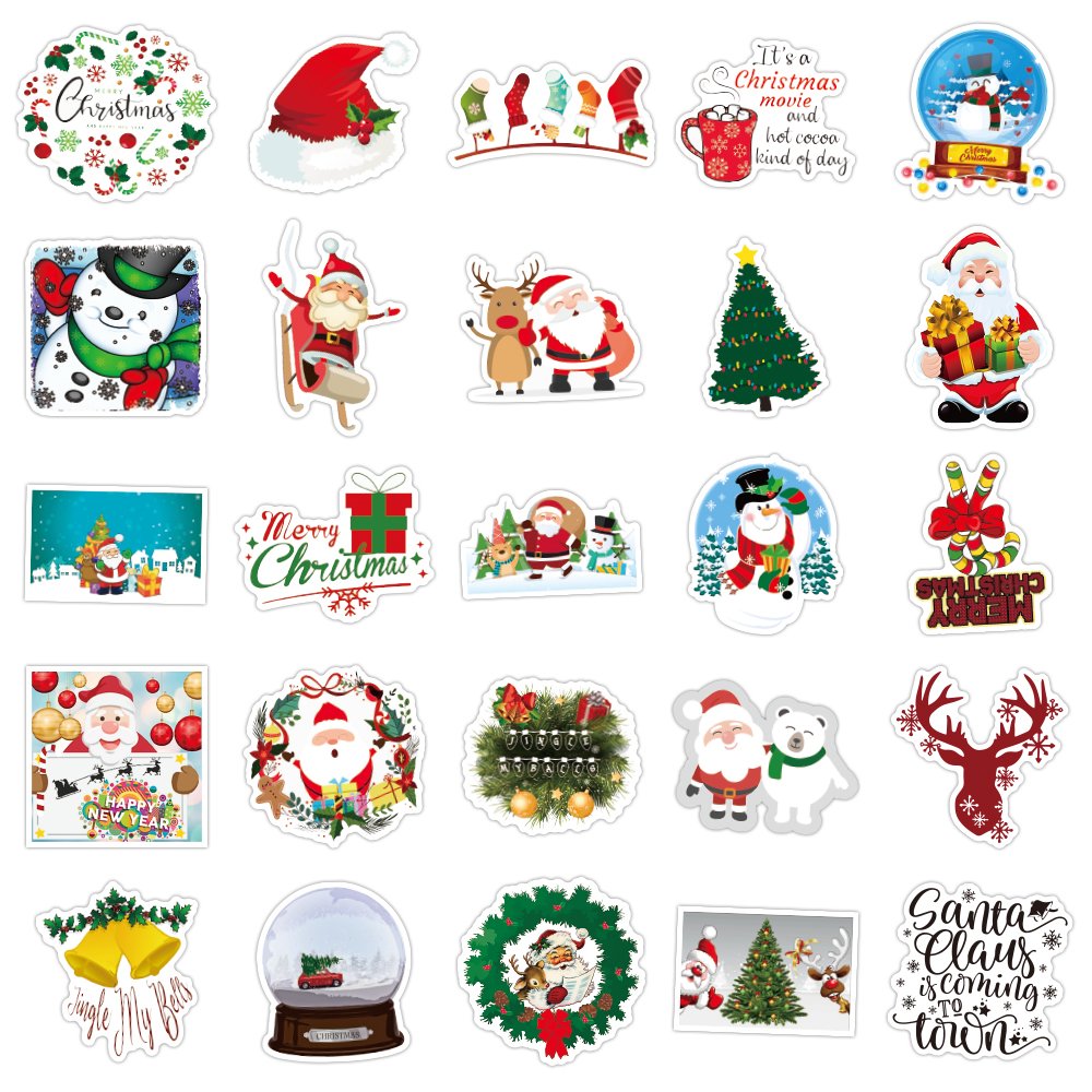 50pcs Christmas Snowman Stickers Custom Waterproof Vinyl Holiday Merry Christmas Tree Stickers for Kids Teens Wall Decoration