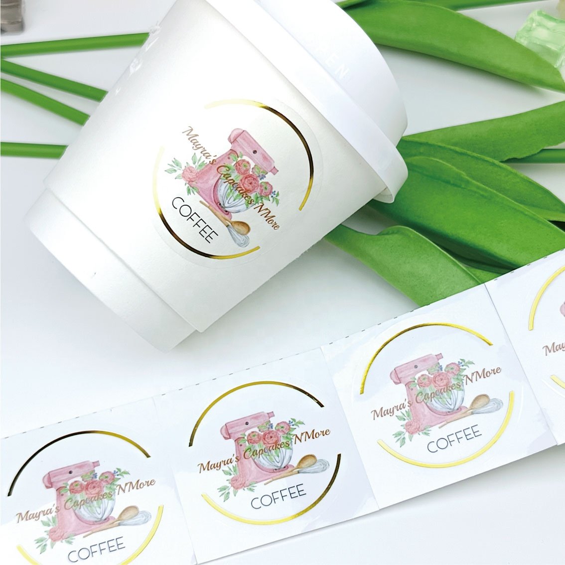 Brand logo stickers custom packaging labels waterproof transparent round stickers for cups