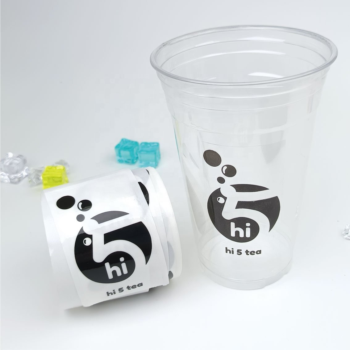 Brand logo stickers custom packaging labels waterproof transparent round stickers for cups