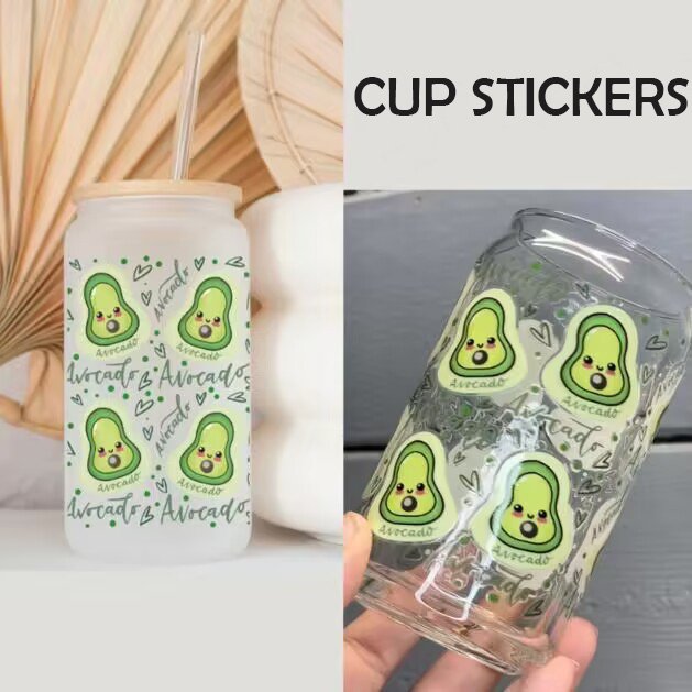 Custom design ready to ship uv dtf cup wrap transfers 16oz label logo uv dft cup wraps transfer with 2.5inch Cup cap sticker