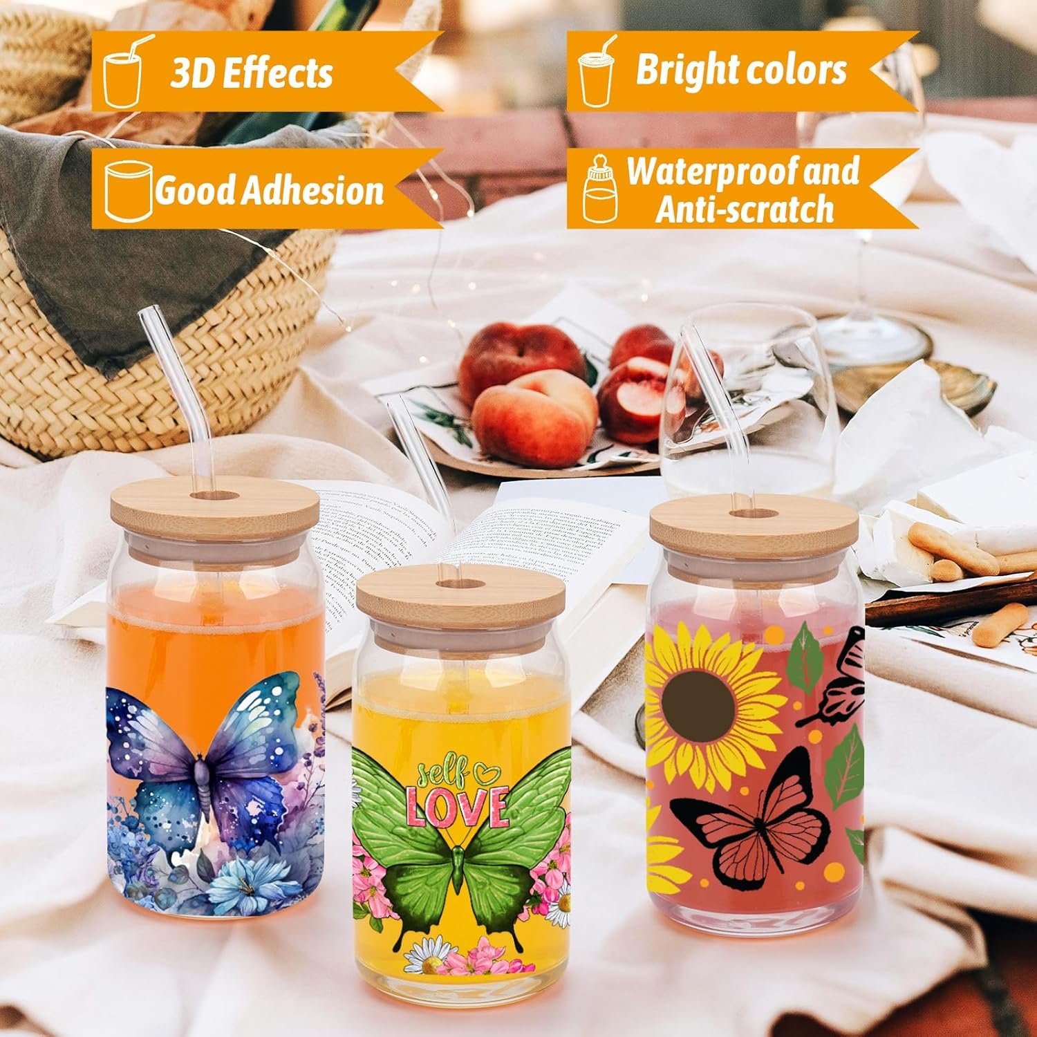 Wholesale Custom UV DTF Cup Wraps Transfer Stickers for 16 oz Glass Libbey Cups Decals for Crafts Vinyl Tumbler DIY Designs