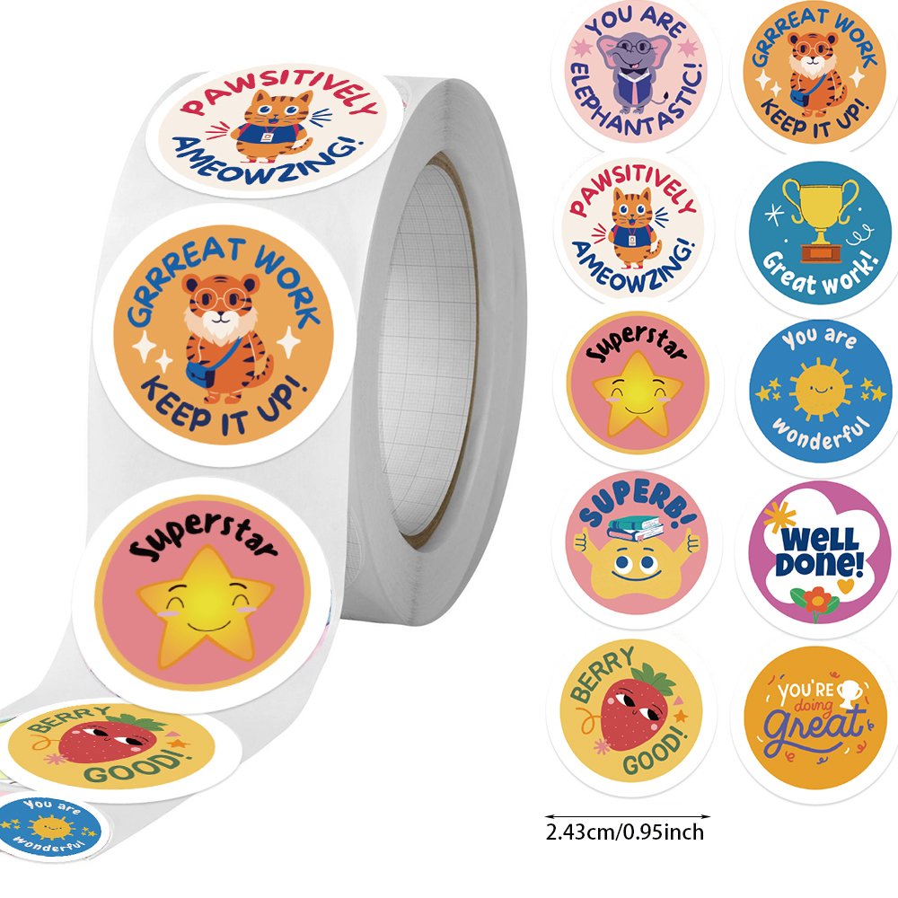 500pcs Round Creative Roll Sticker Decorate Diy Water Cup Phone Case Desk Reward Children Toys Gifts Waterproof Stickers