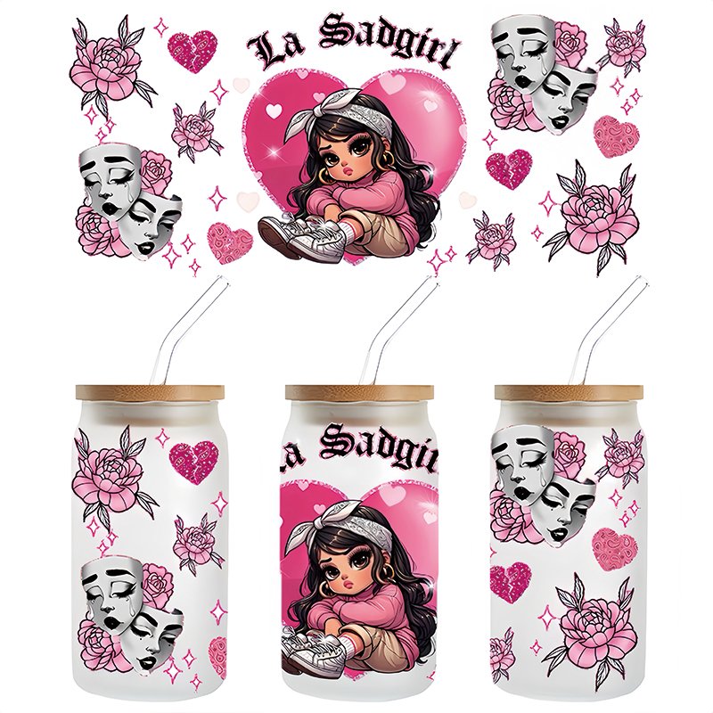 High Quality UV Sticker fashion Logo Customized transfer printing DTF cup wrap UV Vinyl Sticker used for 16oz Glass Cup