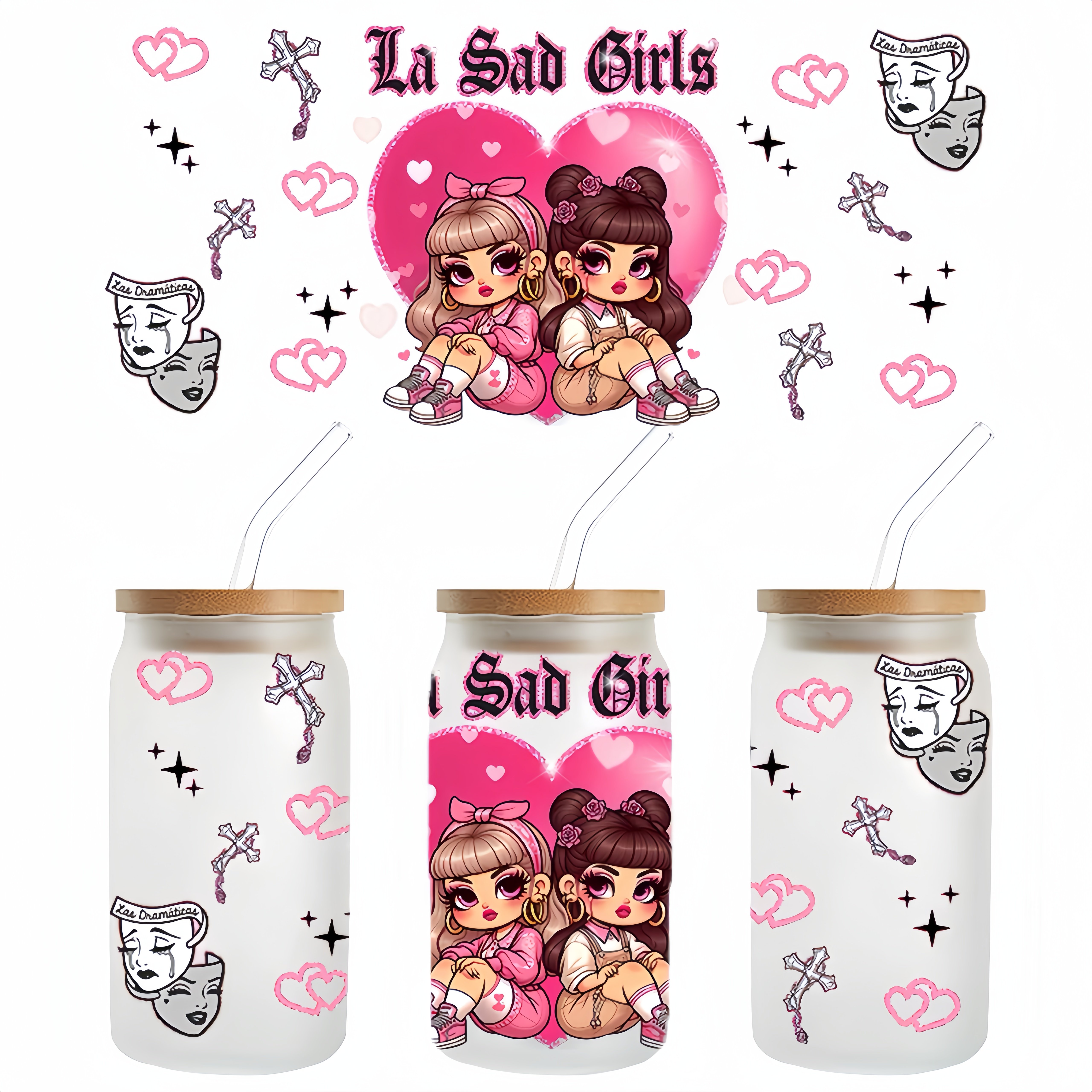 High Quality UV Sticker fashion Logo Customized transfer printing DTF cup wrap UV Vinyl Sticker used for 16oz Glass Cup