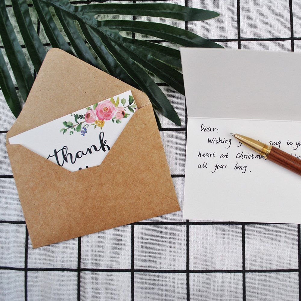 High quality hot sale kraft paper thank you card with envelope