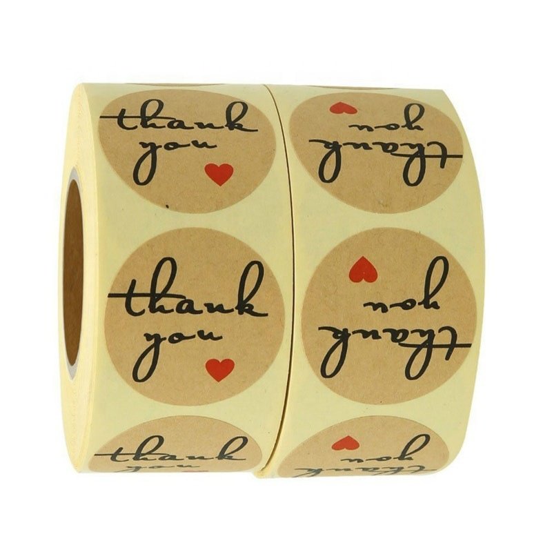 500pcs Roll Round Custom Printing 2 inch kraft paper Thank You Stickers